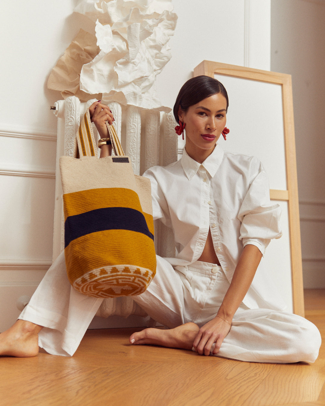 Celia Bolso Tote Wayuu N°18 – Beige y Mostaza