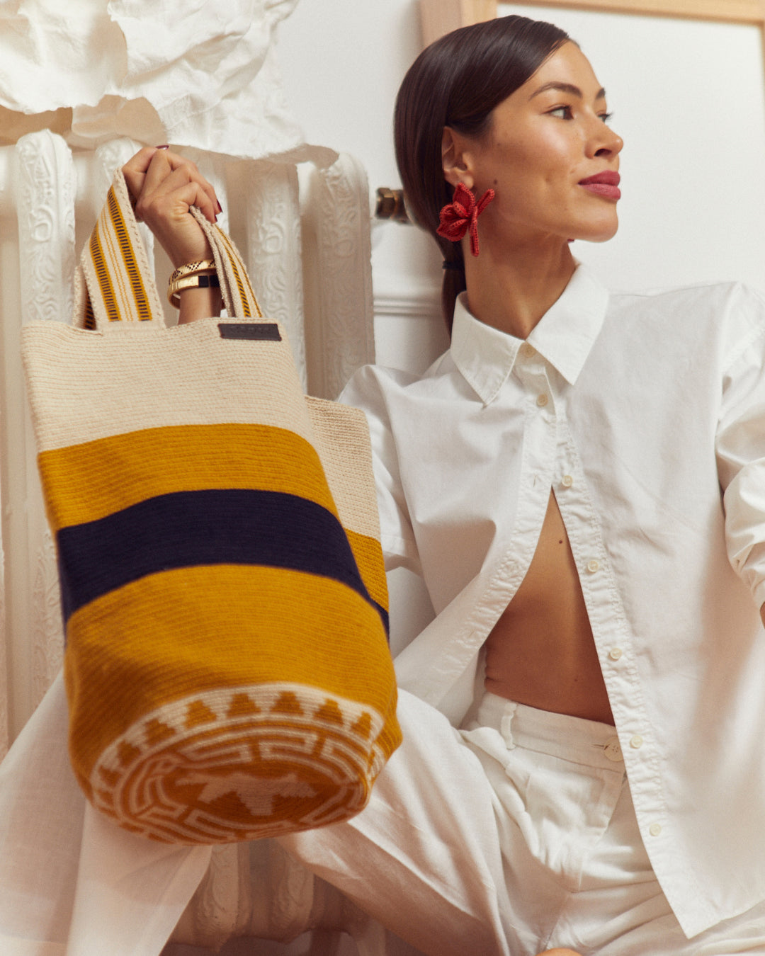 Celia Bolso Tote Wayuu N°18 – Beige y Mostaza
